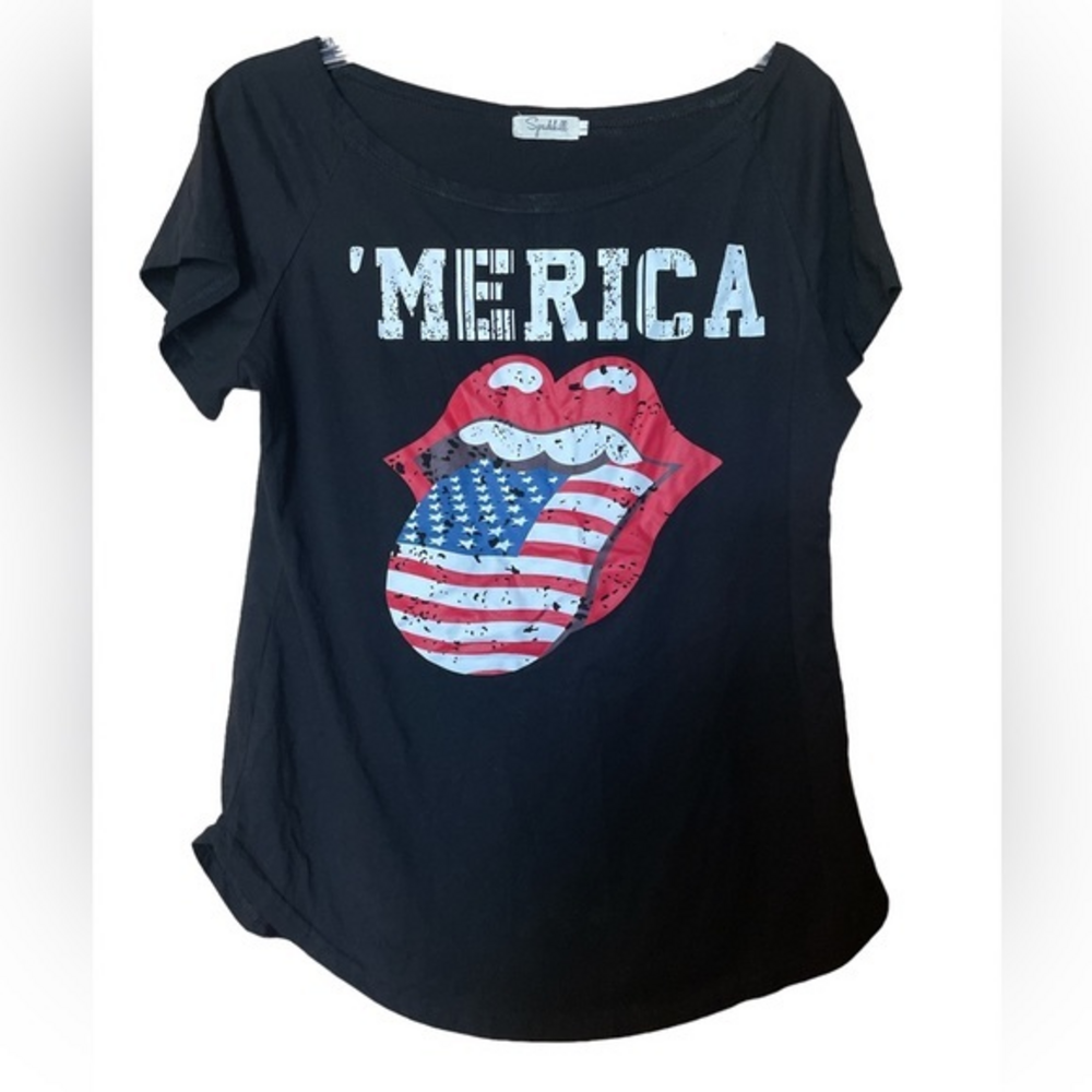 Spadehill Maternity ‘Merica Graphic Tee‎ Black Size Large